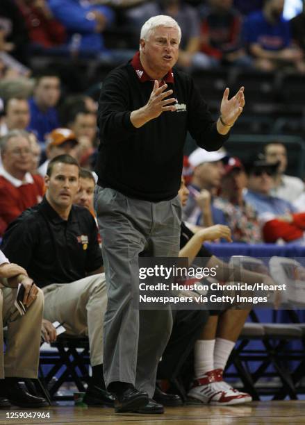 Texas Tech's men's head basketball coach Bobby Knight during the first half of Phillips 66 Big 12 Men's Basketball Championship quarterfinal game...