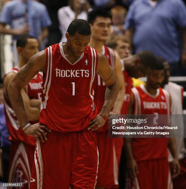 The Houston Rockets Tracy McGrady bows his head near the end of the fourth quarter of game six in the first round of the NBA Western Conference...