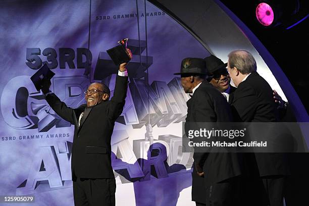 Willie Big Eyes Smith and Pinetop Perkins of Joined At the Hip onstage during The 53rd Annual GRAMMY Awards Pre-Telecast held at the Los Angeles...