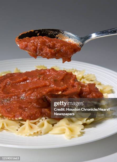 Bowtie pasta with Arrabiata sauce photographed in the Houston Chronicle studio Tuesday, Jan. 27 in Houston.