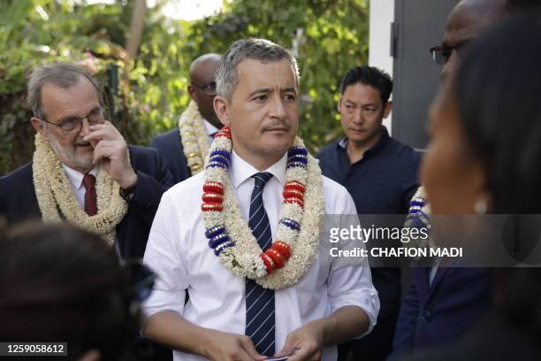 French Interior and Overseas Minister Gerald Darmanin attends a visit to a surveillance centre in Mamoudzou, on the French Indian Ocean island of...