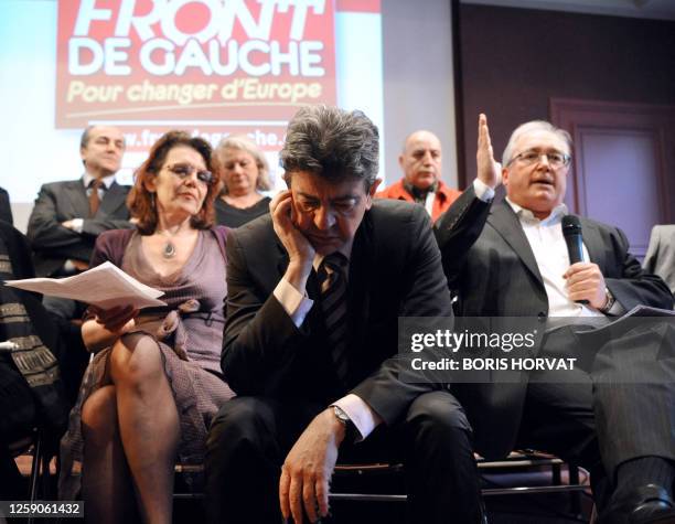 French far-leftist politicians Marie-Christine Vergiat, Parti de Gauche Jean-Luc Melenchon, Gauche unitaire's Christian Picquet, PG's Jacques...