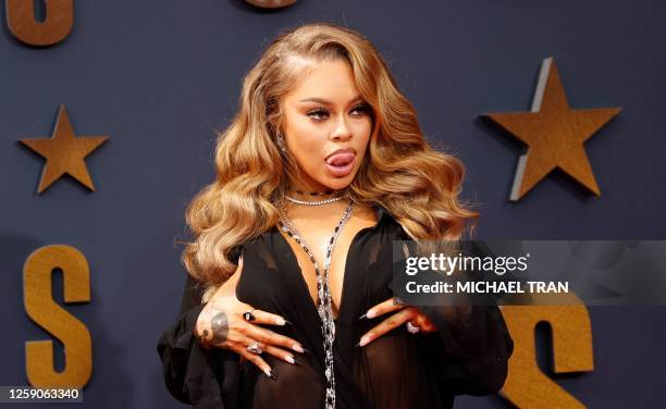 Rapper Latto arrives for the 2023 BET awards at the Microsoft theatre in Los Angeles, June 25, 2023.