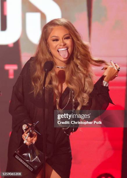 Latto wins Best Female Hip Hop artist at the BET Awards 2023 held at Microsoft Theater on June 25, 2023 in Los Angeles, California.