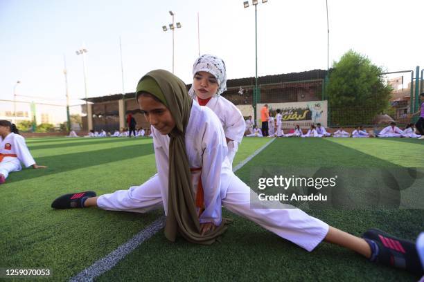 Besmele Eymen al-Attar , a karate player, suffering from dwarfism, trains younger kids during a practice session in Cairo, Egypt on June 22, 2023....