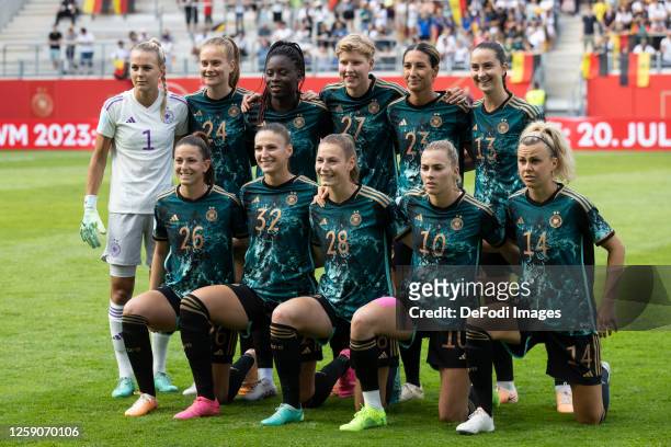 The German team pose for a team photo prior to the Women's international friendly between Germany and Vietnam at Stadion Am Bieberer Berg on June 24,...