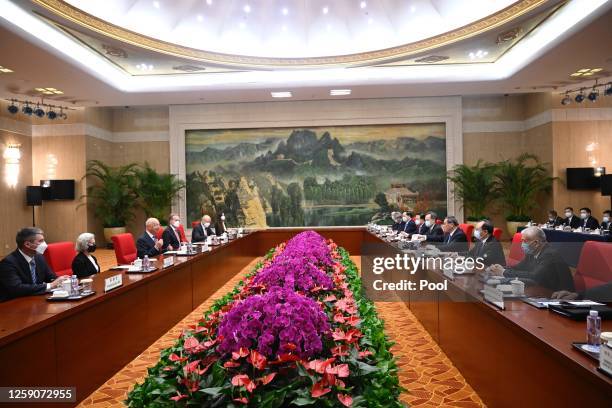 Chinese Premier Li Qiang meets with founder and executive chairman of the World Economic Forum, Klaus Schwab during their bilaterial meeting ahead of...