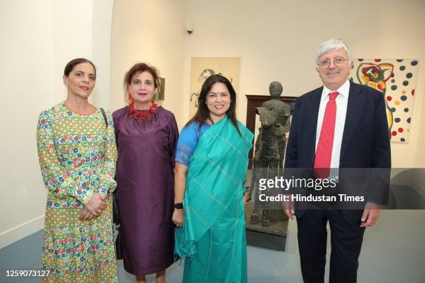 Meenakshi Lekhi , Minister of State for External Affairs and Culture, Italian ambassador to India, Vincenzo De Luca with his wife Paola Ferri during...