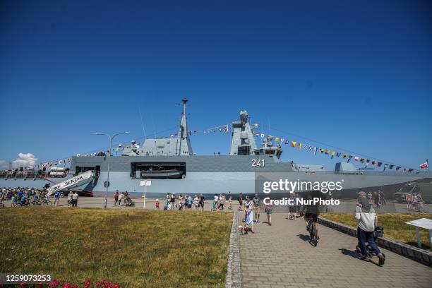 Polish Navy ORP Slazak vessel is seen in Gdynia, Poland on 25 June 2023