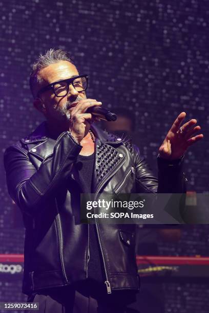 Gonçalo Vasconcelos performs live during a concert at the Super Bock Arena. First Portuguese boy band, Excesso, consisting of the following singers,...