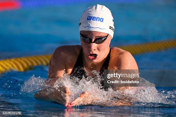 Tes Schouten of the Netherlans competes in the 200m Breaststroke Women Final during the 59th Settecolli swimming meeting. Tes Schouten placed first.