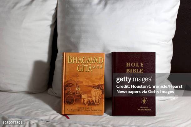 Holy Bible and the Hindu holy book Bhagavad Gita at the Best Western Windsor Suites Tuesday, Nov. 9 in Houston. A local Hare Krishna temple has...