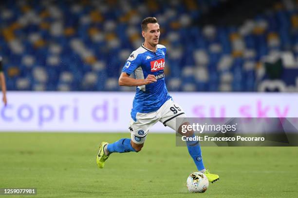 Arkadiusz Milik of SSC Napoli during the Serie A match between SSC Napoli and US Sassuolo at Stadio San Paolo on July 25, 2020 in Naples, Italy.