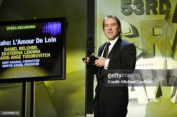 Producer Daniel Belcher onstage during The 53rd Annual GRAMMY Awards Pre-Telecast held at the Los Angeles Convention Center on February 13, 2011 in...