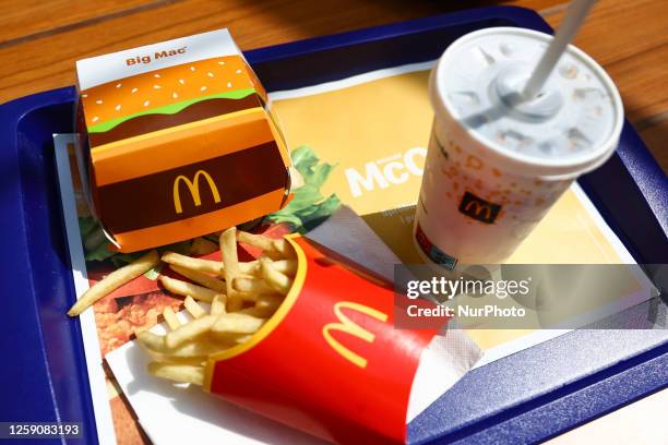 Big Mac combo is seen on a restaurant table in this illustration photo taken in Krakow, Poland on June 25, 2023.