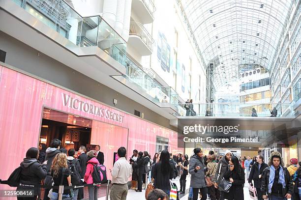General view of atmosphere as Victoria's Secret Model Chanel Iman promotes Valentine's Day at Victoria's Secret at the Toronto Eaton Centre on...