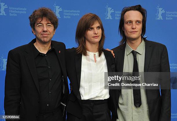 Director Andres Veiel , actor August Diehl and actress Lena Lauzemis attend the 'Wer wenn nicht wir' Photocall during day eight of the 61st Berlin...