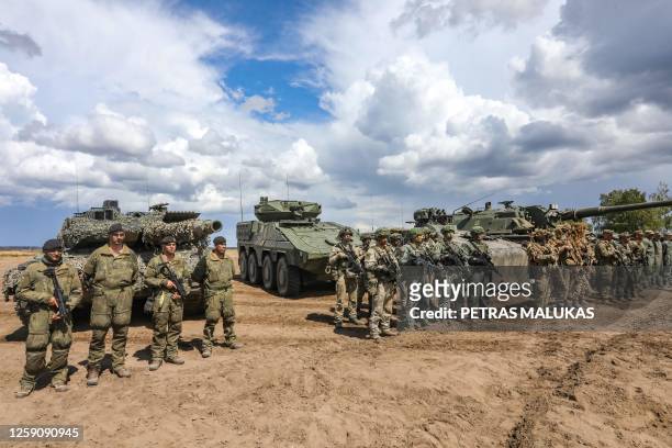 German and Lithuanian soldiers take part in the bilateral Lithuanian-German military exercise 'Griffin Storm' at the General Silvestras Zukauskas...