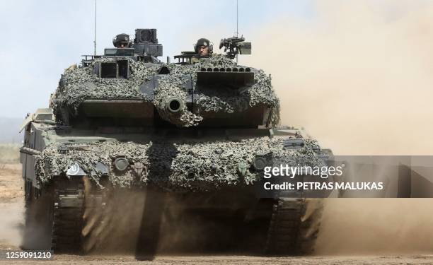 Germany army main battle tank Leopard 2A6 takes part in the bilateral Lithuanian-German military exercise 'Griffin Storm' at the General Silvestras...
