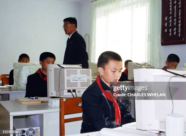 North Korean students learn how to use computers at an elite school in Pyongyang, 14 October 2005 as North Korea seeks to boost its IT capabilities....