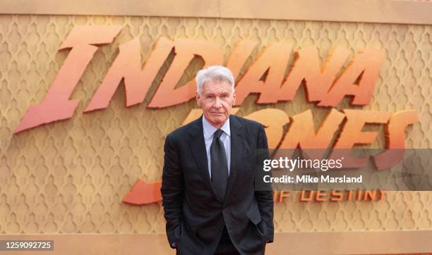 Harrison Ford attends the "Indiana Jones And The Dial Of Destiny" UK Premiere at Cineworld Leicester Square on June 26, 2023 in London, England.