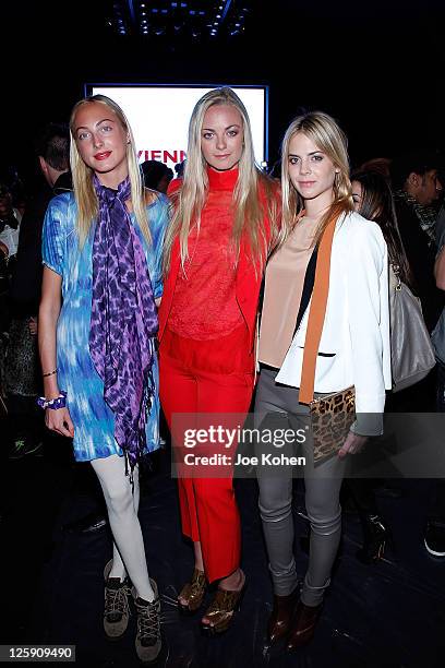 Claire Courtin Tlarins, Ginny Courtin Tlarins and Jeanette Courtin Tlarins attend the Vivienne Tam Fall 2011 fashion show during Mercedes-Benz...