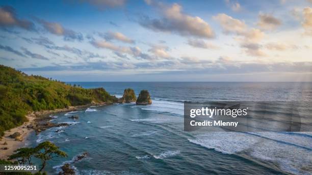 sumba island nihisumba beach sunset panorama aerial view sumba indonesia - sumbawa stock pictures, royalty-free photos & images