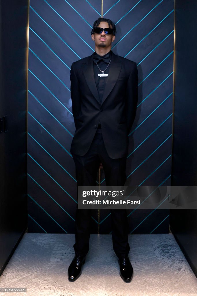 Rayan Rupert poses for a picture before the 2023 NBA Draft on June ...