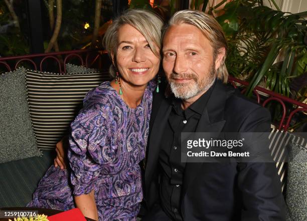 Hanne Jacobsen and Mads Mikkelsen attend the Post-Premiere Drinks Reception for "Indiana Jones And The Dial Of Destiny" at Louie on June 26, 2023 in...