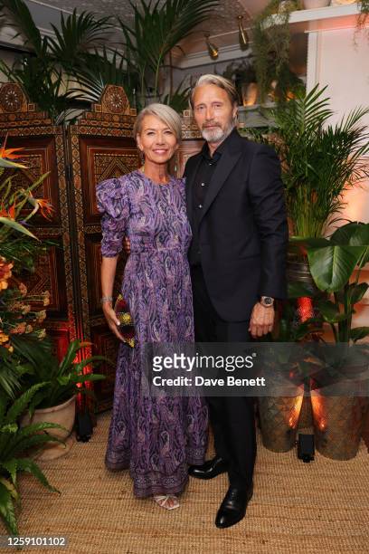 Hanne Jacobsen and Mads Mikkelsen attend the Post-Premiere Drinks Reception for "Indiana Jones And The Dial Of Destiny" at Louie on June 26, 2023 in...