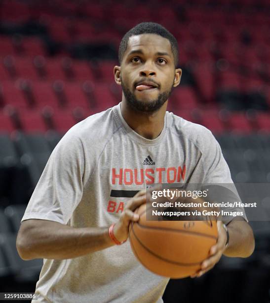 Houston Rockets guard Troy Daniels shoots the ball during the Rockets practice session at the Moda Center Saturday, April 26 in Portland.