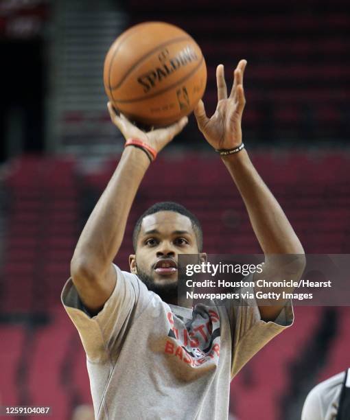 Houston Rockets guard Troy Daniels shoots the ball during the Rockets practice session at the Moda Center Saturday, April 26 in Portland.