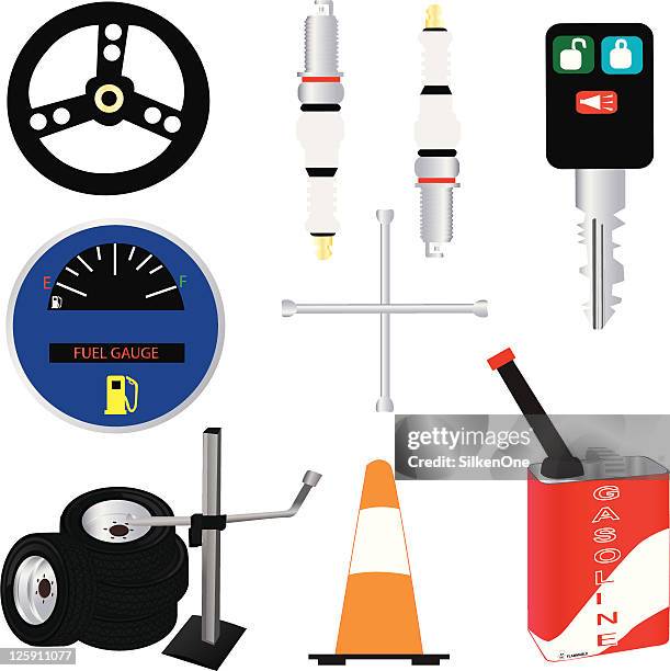 auto accessories - car jack white background stock illustrations