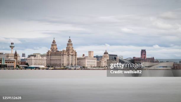 letterbox crop of the liverpool skyline - liverpool skyline stock pictures, royalty-free photos & images