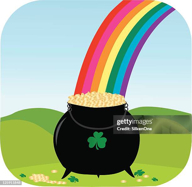 leprechaun-pot of gold - ehemalige irische währung stock-grafiken, -clipart, -cartoons und -symbole