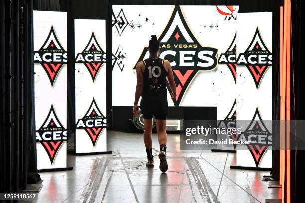 Kelsey Plum of the Las Vegas Aces after the game against the Indiana Fever on June 26, 2023 at Michelob ULTRA Arena in Las Vegas, Nevada. NOTE TO...