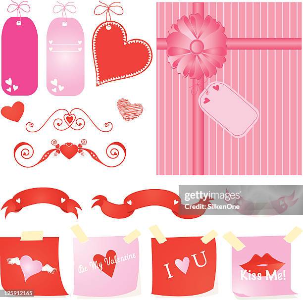 valentines day elements - post it notes white background stock illustrations