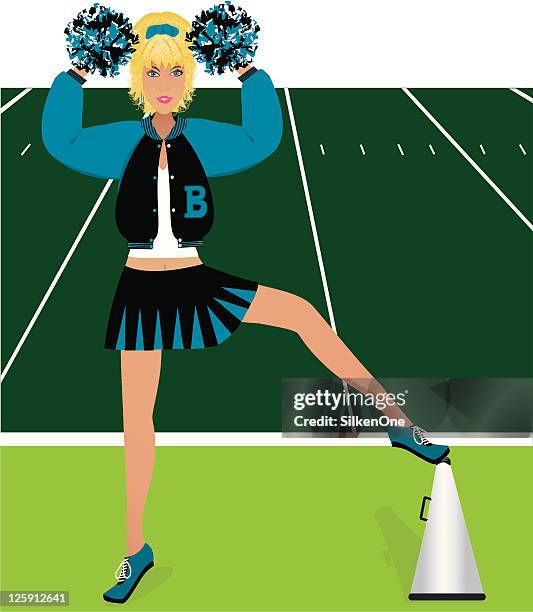 blonde cheerleader - varsity jacket stock illustrations