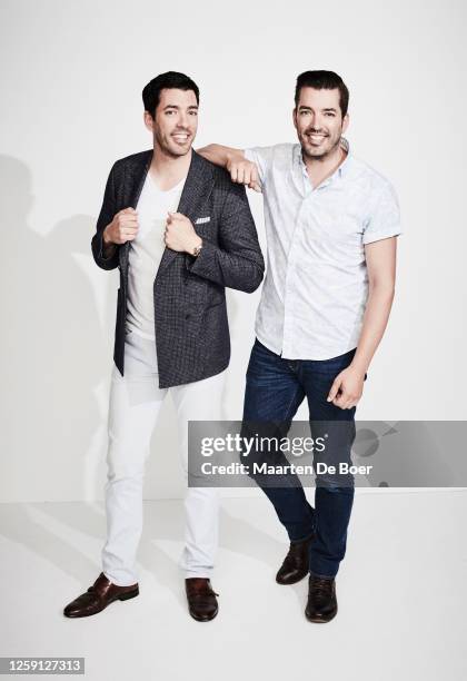 Drew Scott and Jonathan Scott from the Real Estate, Renovations and Sibling Connections panel pose for TV Guide during the 2018 Summer Television...