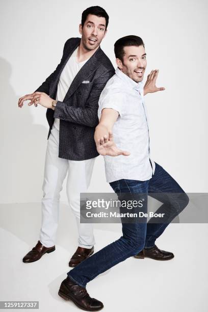 Drew Scott and Jonathan Scott from the Real Estate, Renovations and Sibling Connections panel pose for TV Guide during the 2018 Summer Television...