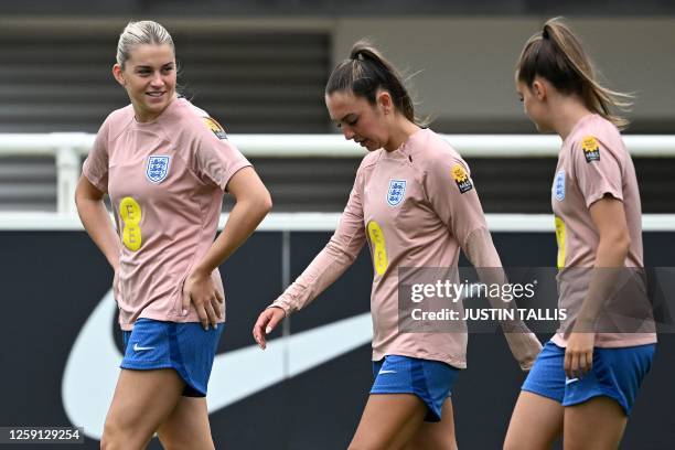 England's striker Alessia Russo attends a team training session at St George's Park in Burton-on-Trent, central England, on June 27, 2023 ahead of...