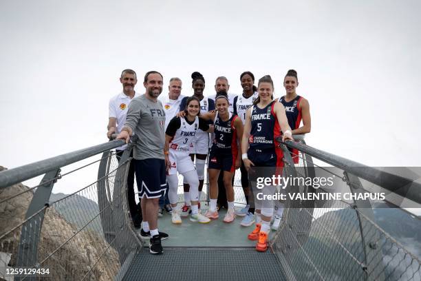 Six players from the French women's 3X3 basketball team, Marie Mane , Myriam Djekoundade , Laetitia Guapo , Hortense Limouzin , Coline Franchelin ,...