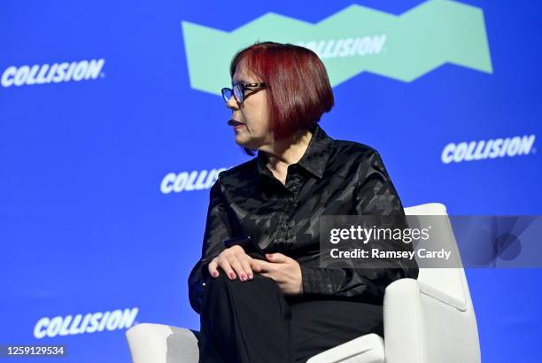 Toronto , Canada - 27 June 2023; Marisa Gil, Executive Editor, Época Negócios, on the Corporate Innovation Summit stage during day one of Collision...