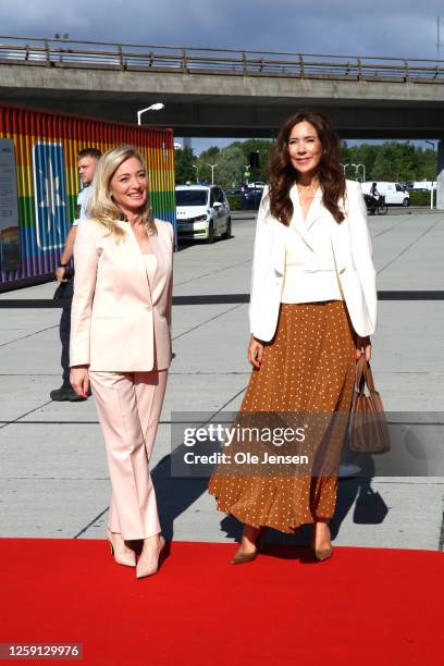 Crown Princess Mary of Denmark poses together with Federica Marchionni , CEO of the Global Fashion Agenda, during arrival to Copenhagen Global...