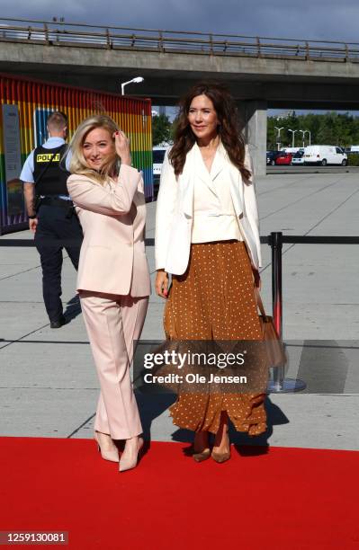 Crown Princess Mary of Denmark poses together with Federica Marchionni , CEO of the Global Fashion Agenda, during arrival to Copenhagen Global...