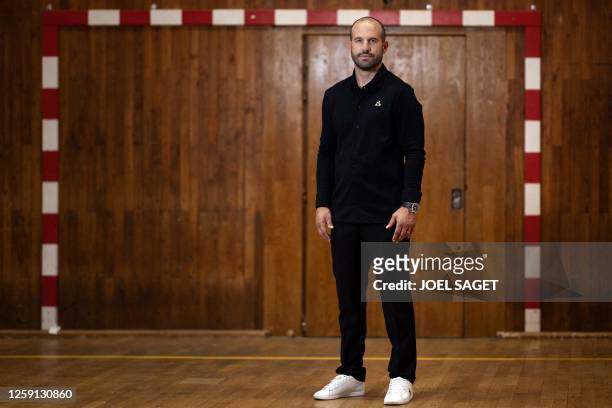 Former French rugby player Frederic Michalak poses during a photo session in Paris, on June 27, 2023.