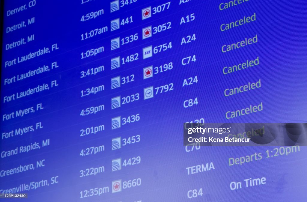 Newark Airport Plagued By Delays And Cancellations Amid Storm System On East Coast