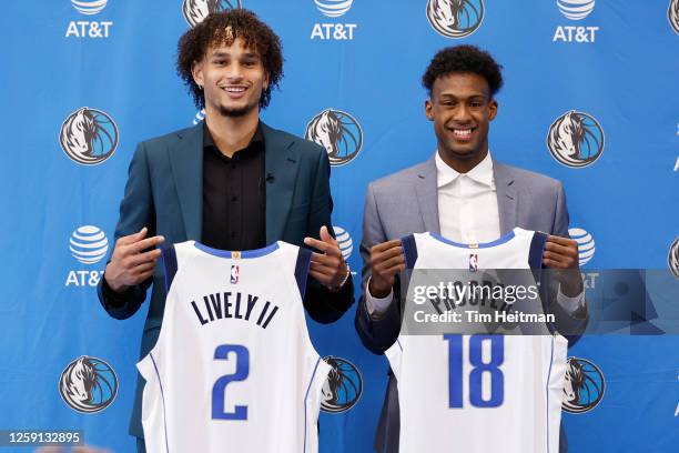Dereck Lively II and Olivier-Maxence Prosper of the Dallas Mavericks pose for a portrait on June 26, 2023 at the American Airlines Center in Dallas,...