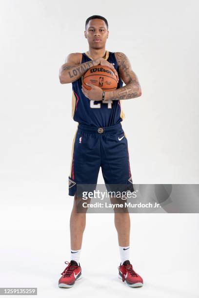 Jordan Hawkins of the New Orleans Pelicans poses for a portrait on June 27, 2023 at the Smoothie King Center in New Orleans, Louisiana. NOTE TO USER:...