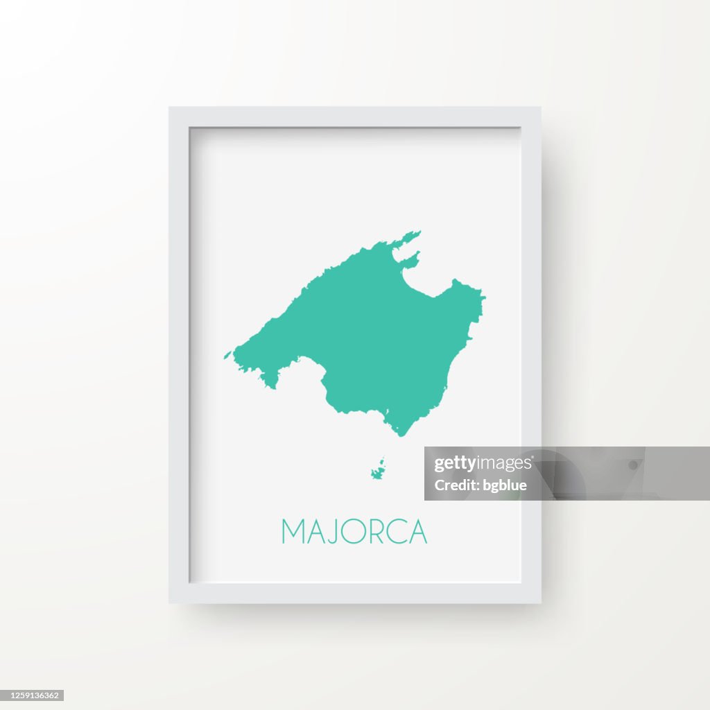 Majorca map in a frame on white background
